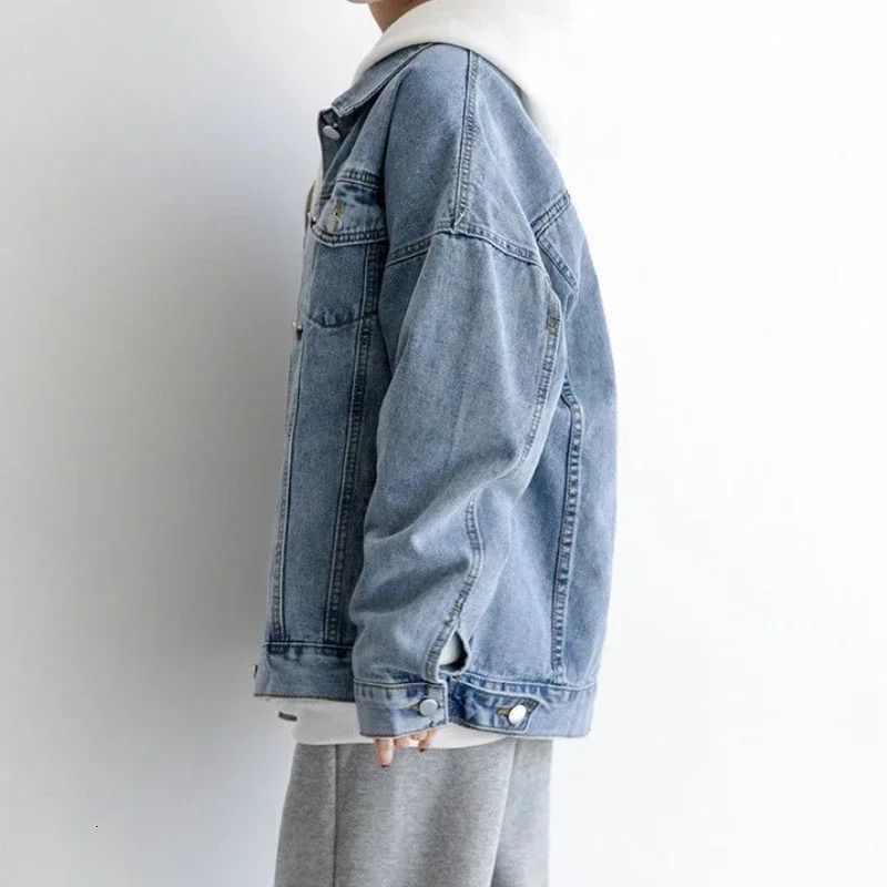 Retro denim shirt jacket casual loose womens jeans clothing 241206