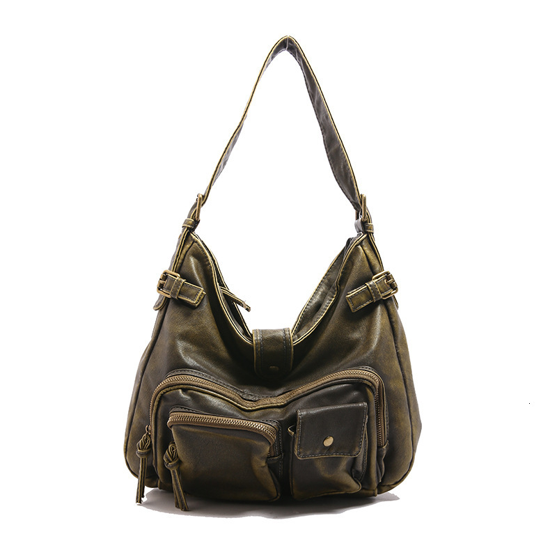 High end handbag, women's multi pocket motorcycle punk style niche shoulder bag, crossbody bag