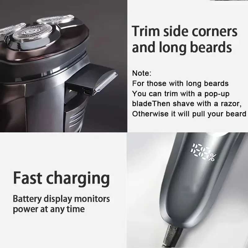 Electric Shaver for mens electric shaver Smart razor for Beard timmer IPX7 waterproof Wet And Dry shaving machine Men ShaverXJ241207