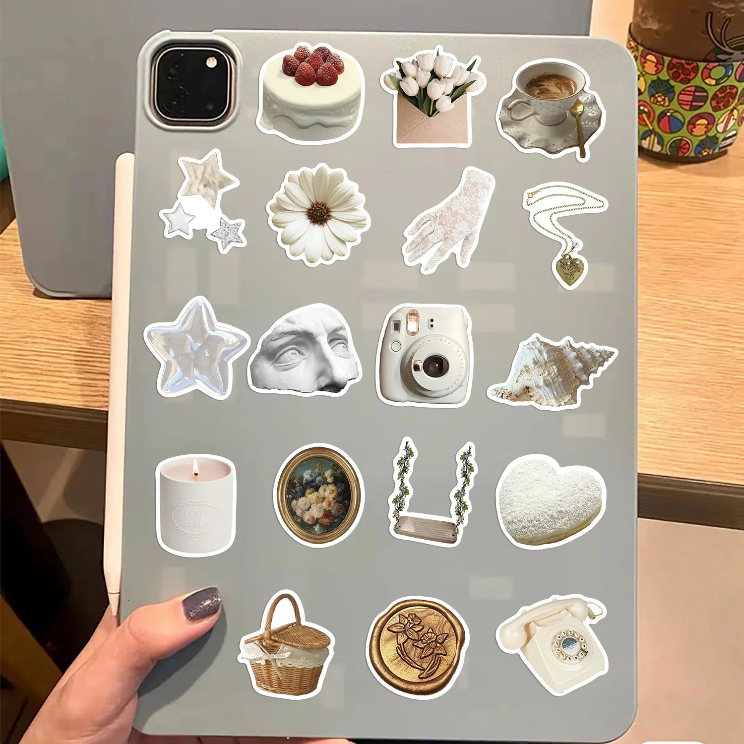 10/30/50 pieces of white Ins waterproof graffiti stickers aesthetic decoration luggage cup laptop scraper laptop stickers 241205