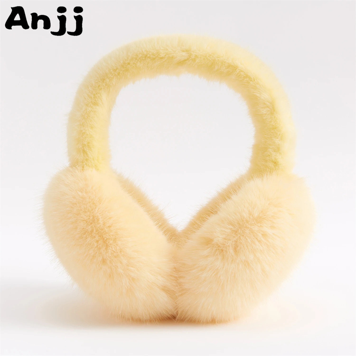 Anjj yellow earmuffs high-quality rabbit fur unisex earmuffs suitable for friends romantic winter birthday gift 241205