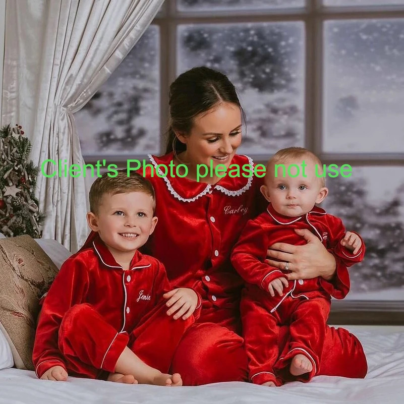 christmas pyjamas for family red velvet girls outfits 0-12 years matching baby kids women sleepwear childrens pajamas sets 241206