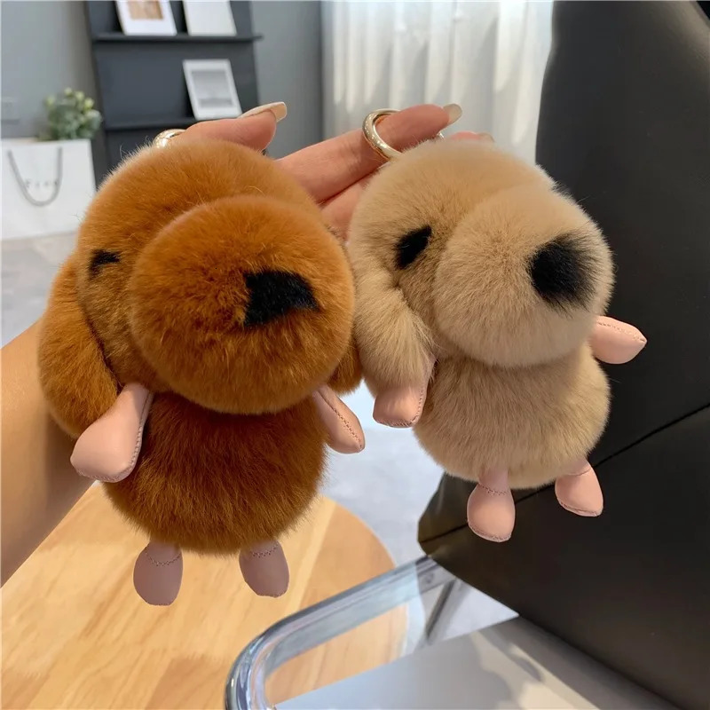 Pendant Keychain Puppy Cute Puppy Real Rex Rabbit Fur Pavilion Keychain Womens Bag Wallet Decoration Accessories Gift 241206