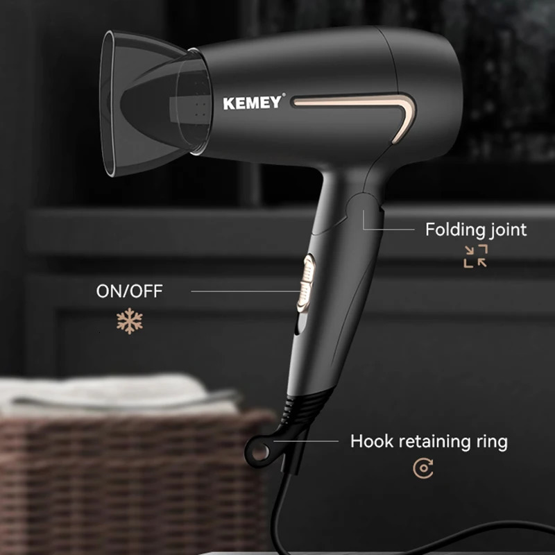 Kemei Professional Hair Dryer Portable Foldable Handle Compact 1800W Blow Dryer Wind Low Noise Home Appliance Styling Tools 241206