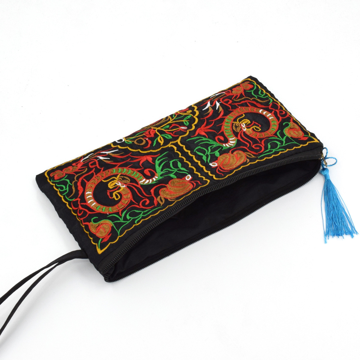 Ethnic style embroidery long wallet, large capacity hand-held women's dinner bag, mobile phone coin purse wallet