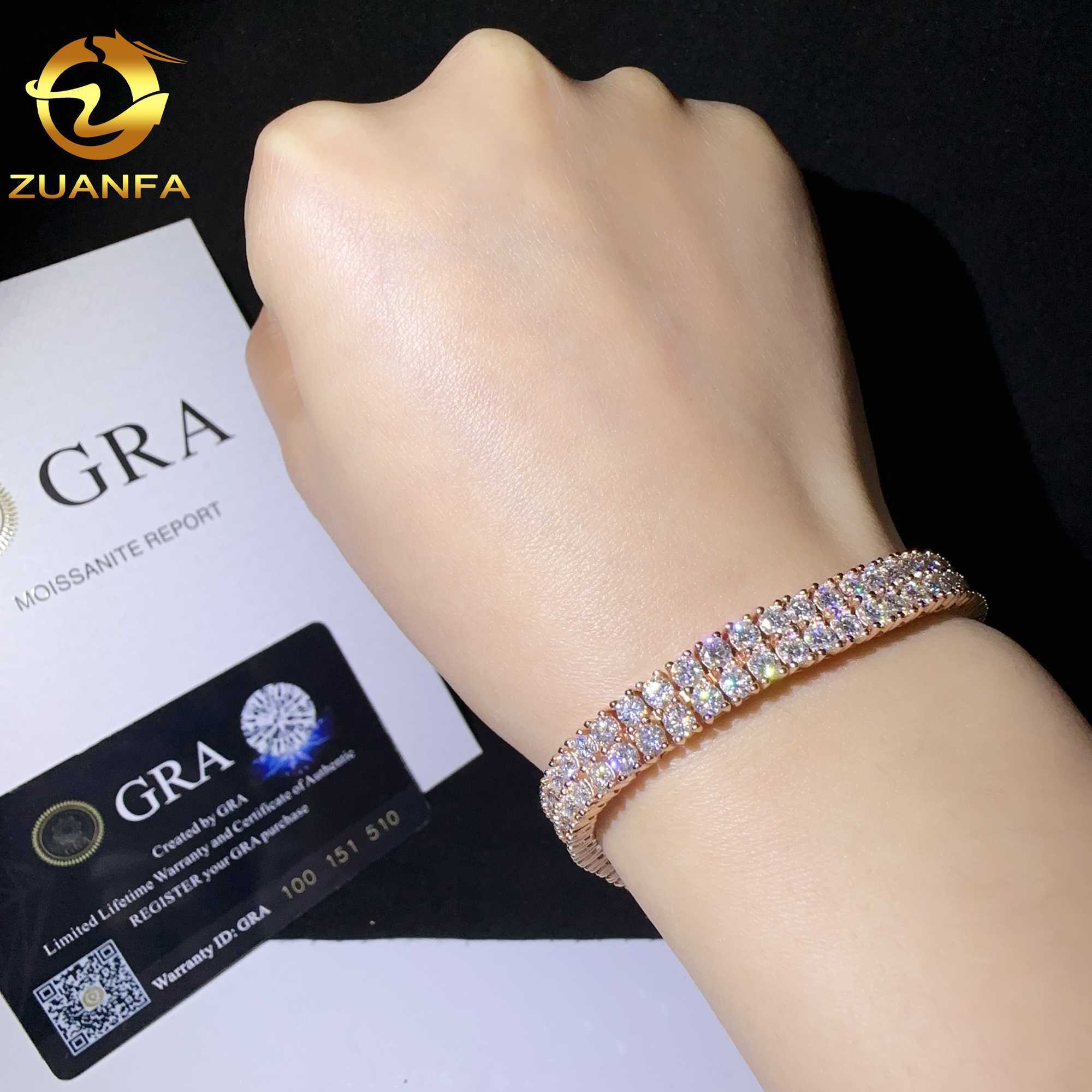 New design two rows real gold plated bracelet sterling sier vvs moissanite hip hop jewelry lab dia tennis chai