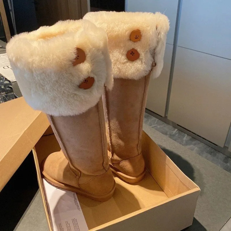 Womens Winter Snow Boots Outdoor Warm Plush Refrigerated Shoes High Quality Sliding on Versatile Round Long Plants Botas De Mujer 241206