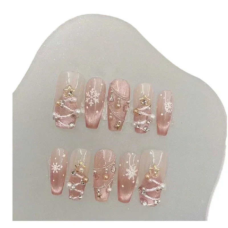 10Pcs Handmade Matte Fake Nails with Tulip Flowers Press on Nails Full Cover Acrylic Manicuree Wearable False Nail Tips 241206