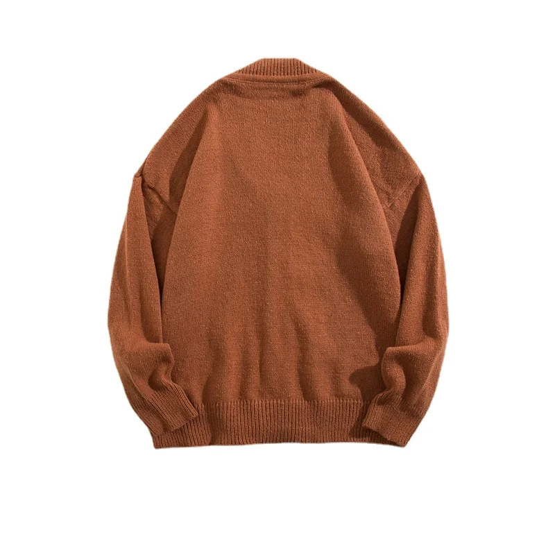 Autumn and winter mens casual Vneck cardigan wool sweater solid color long sleeved jacket single chest loose knit 241206