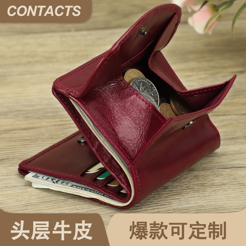 Black Angel Fashion Top Layer Cowhide Women's Wallet Trend Small Card Bag