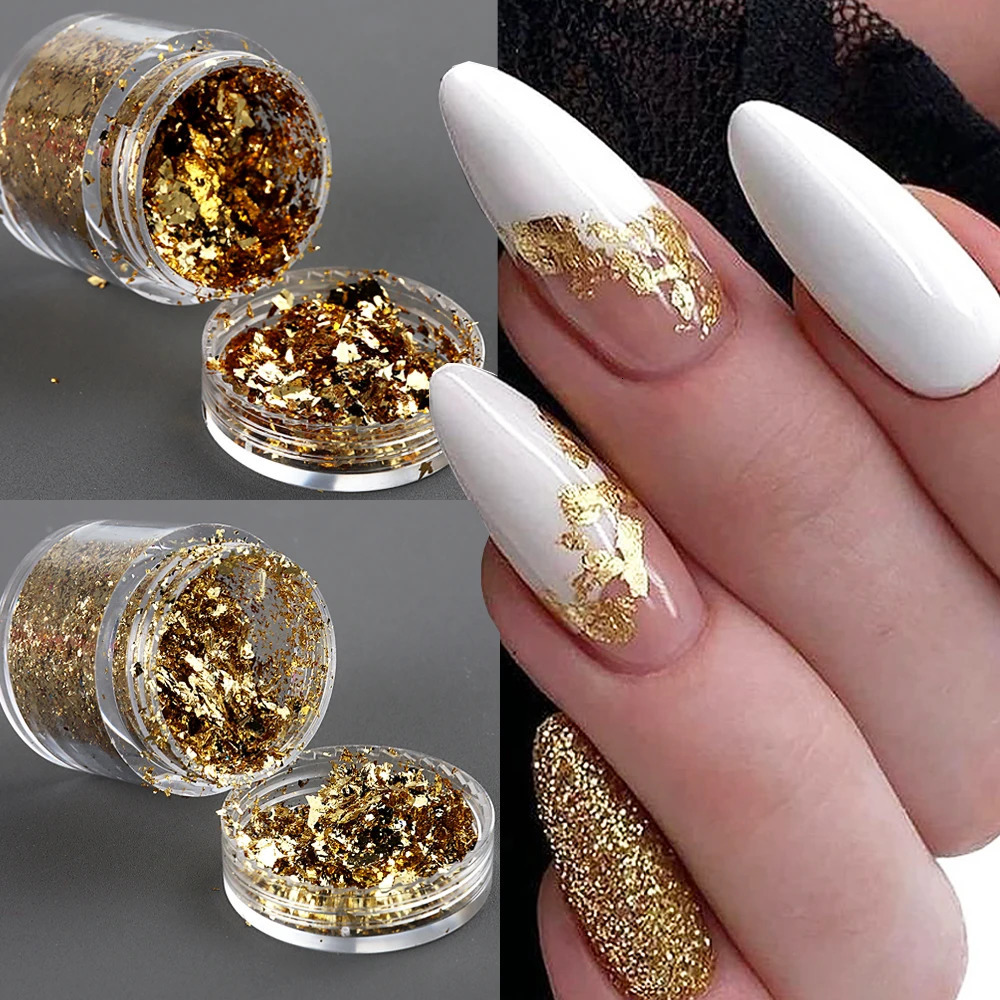 3D Irregular Gold Foil Flakes Nail Art Sequins Silver Glitter Aluminum Flakes Shiny Decor Manicure Materials NT10G-JB01 241206