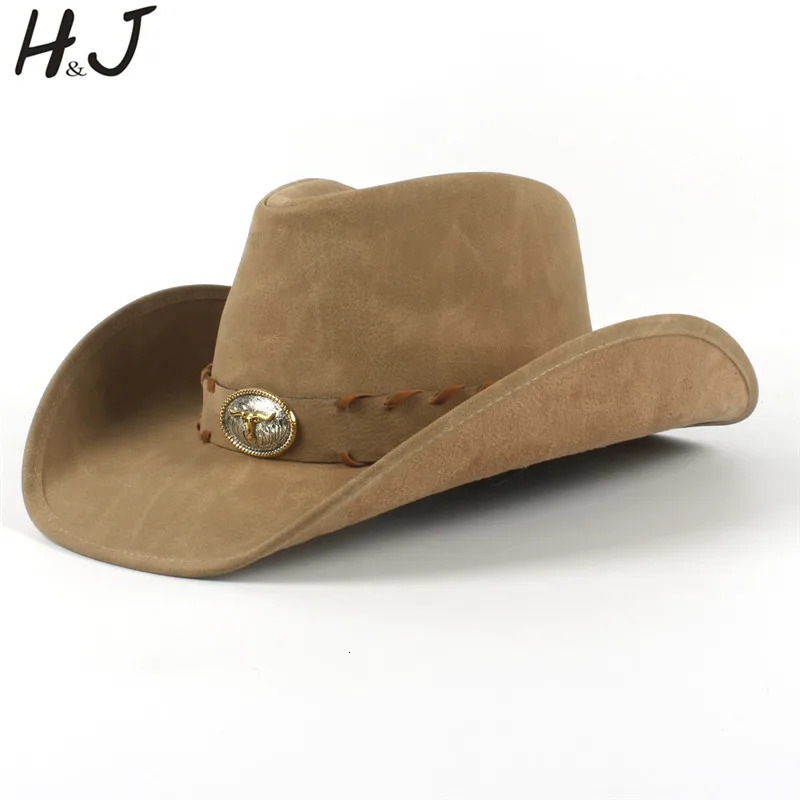 100% Leather Mens Western Cowboy Hat Mens Dad Sombrero Hombre Hat Size 58-59CM Direct 241206