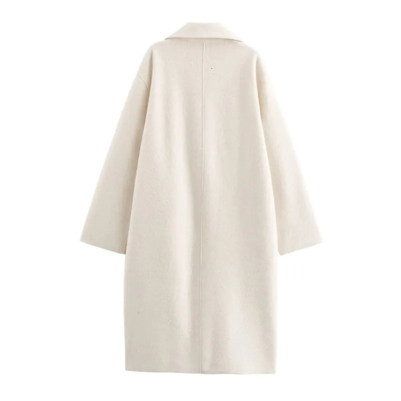 TRAF Terry long Overcoat for Women Autumn Casual Loose Long Sleeve Pocket Button Decoration suit collar Female Coat 241202