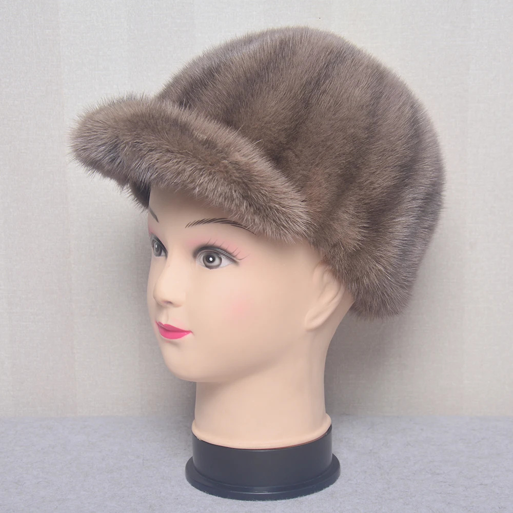 Real mink mens flat hat womens winter warm gray baseball cap ed Street Hip Hop 241206