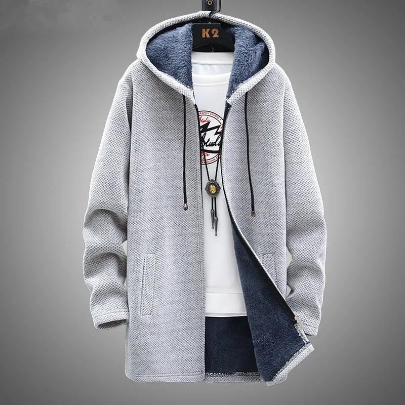 Winter mens sweater wool cardigan ultrathin winter long hooded thick coat clothing 241206