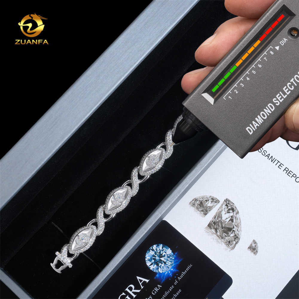 Fast Shipping New Design EYES shape VVS GRA Certified Moissanite 14K Gold Cuban Link Bracelet Hiphop Jewelry Necklace