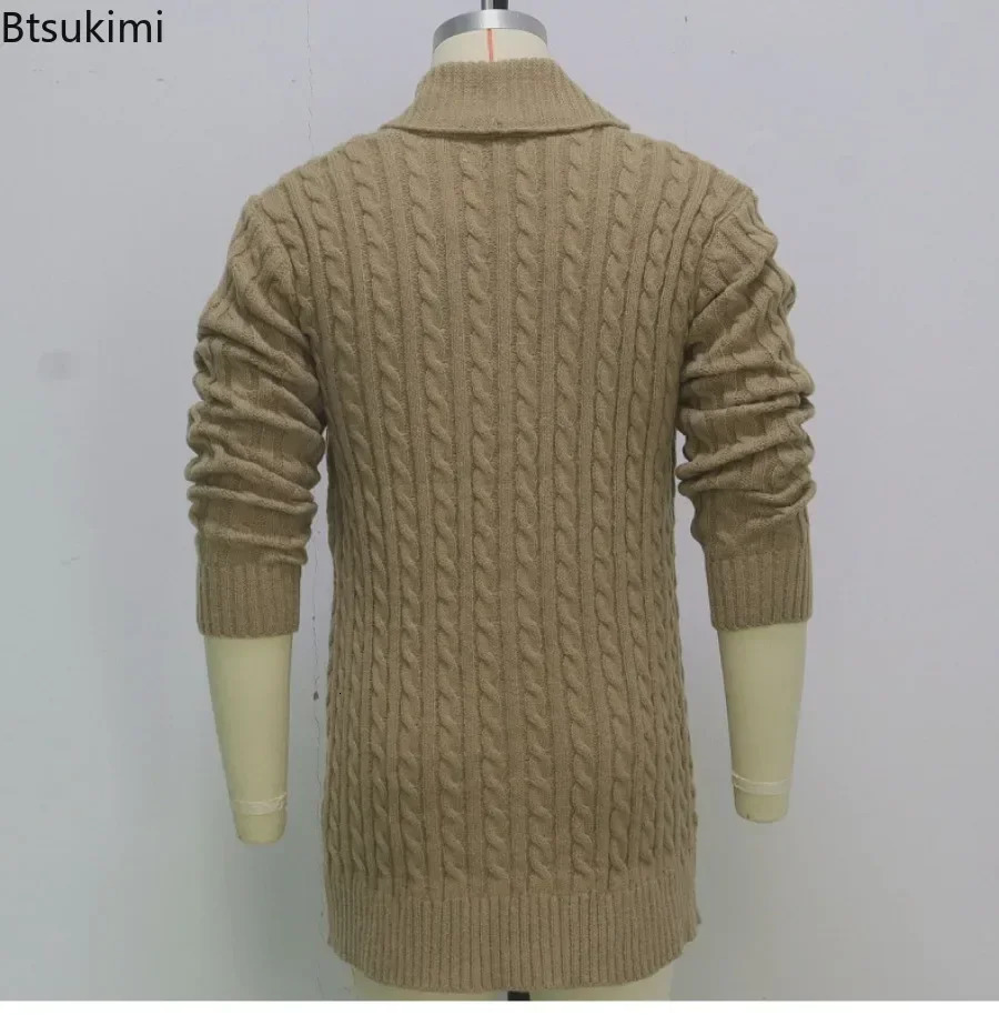 Mens knitted cardigan jacket for spring and autumn slim fit mens button up long sleeved clothing 241206
