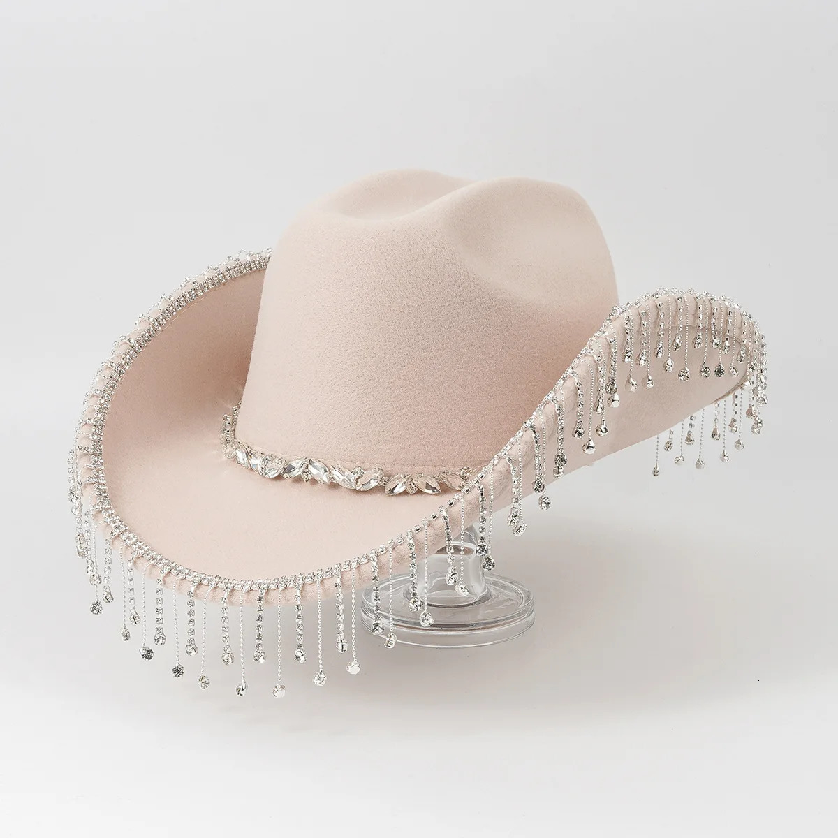Cowboy hat rhinestone edge wedding party hat mens Fedoras hat feather letter party accessories cowboy hat 241206