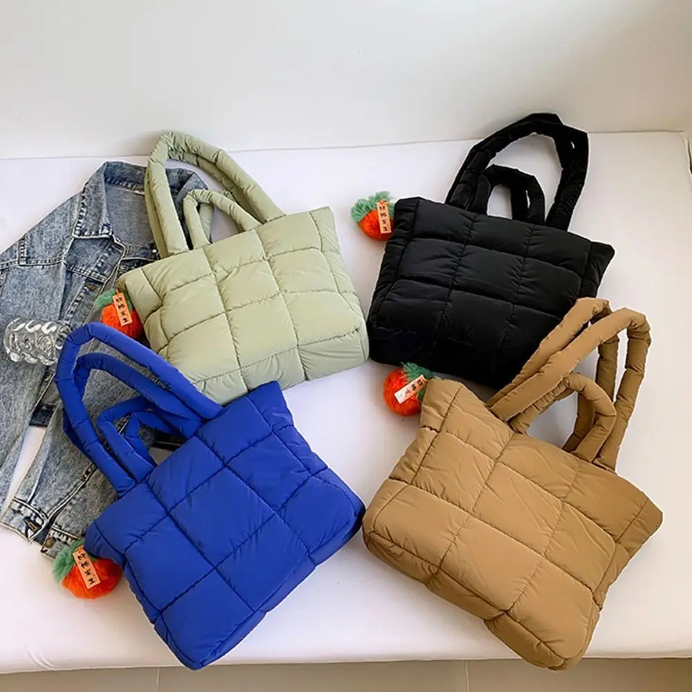 Korean style large capacity womens down bag solid color shoulder bag 241205