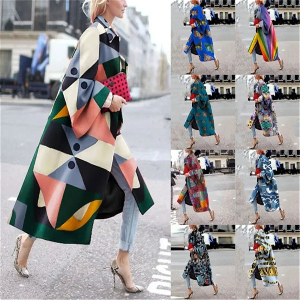 2024 Glamour Temperament High Sense Long Horn Sleeve Jacket Printing Loose Trench Coating Women Coats and 241202