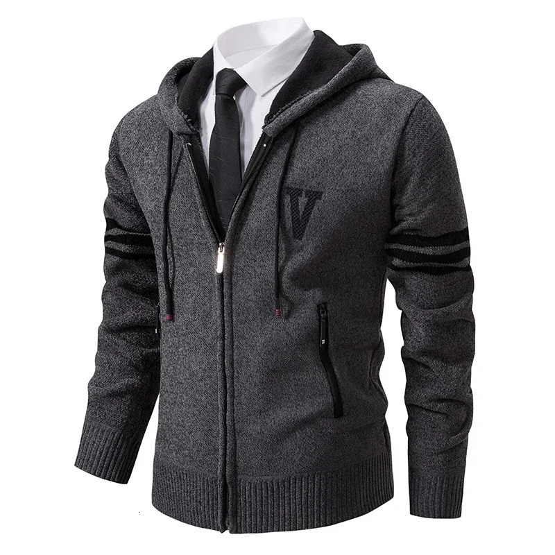 Mens hooded casual cardigan knitted sweater winter autumn thick wool warm ultrathin 3XL 241206