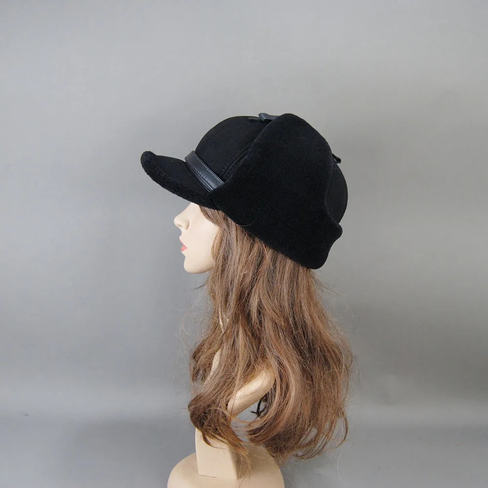 Fur Winter Autumn High Quality Genuine Fur Hat Wool Bomb Hat Mens Earrings Warm Ushaka Russian Snow Hat 241206