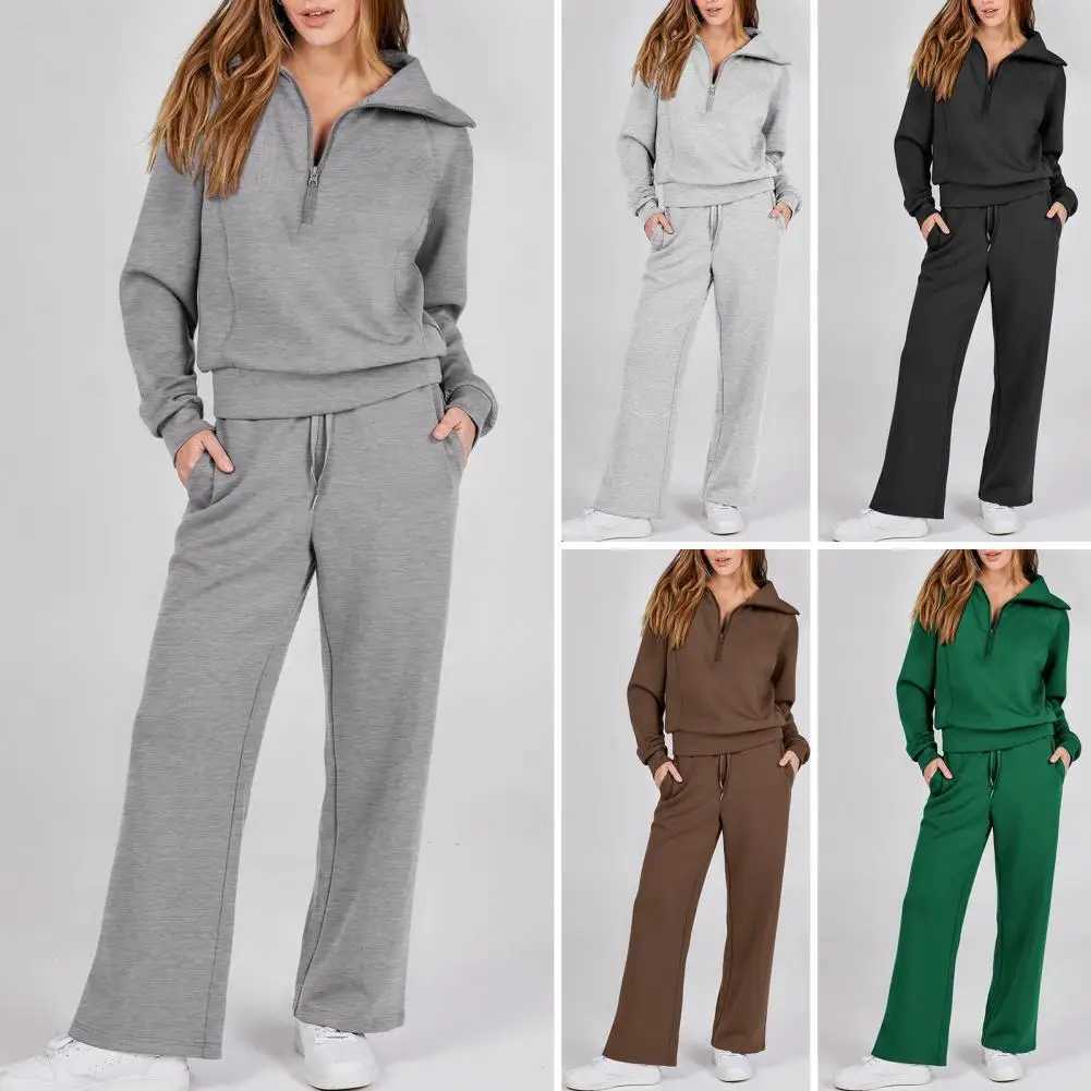 Womens 2 Piece Outfits Sweatsuit Oversized Loose Sweatshirt and Wide Leg Pants Matching Lounge Set Fall TracksuitsC241207