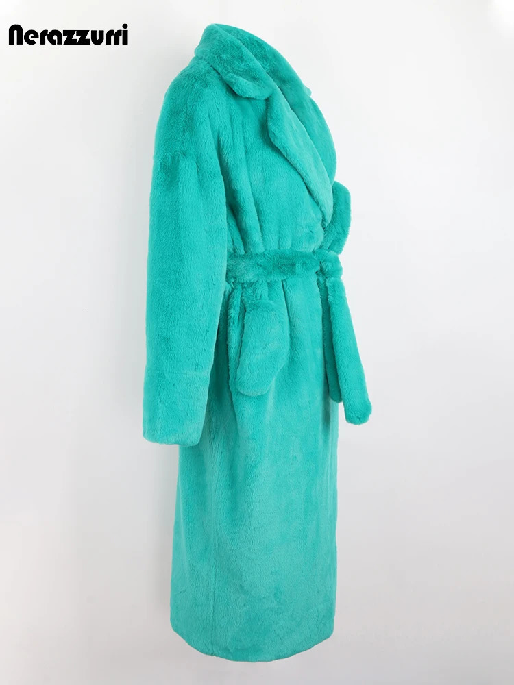 Sapphire Winter Long Purple Black Fluffy Thick Warm Artificial Fur Coat Womens Belt ly Arrived Fur Coat 241202