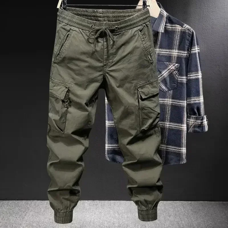 Trendy Casual Cargo Pants Mens Loose Fit Solid Color American Style for Spring Autumn 241202