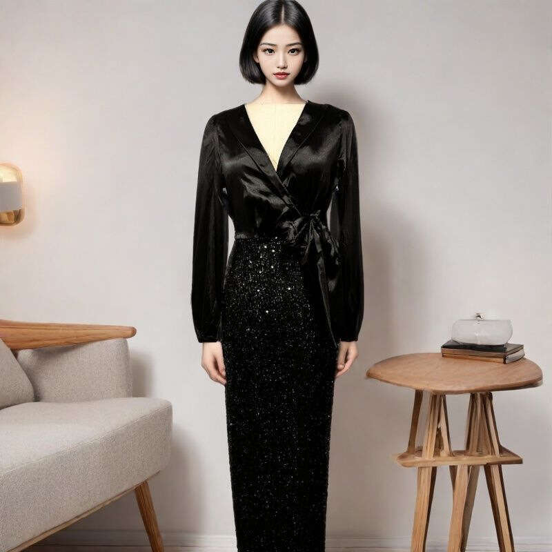 European and American women's light sense, including buttocks, fish tail, high-end banquet temperament, hosting single shoulder evening dress, 20