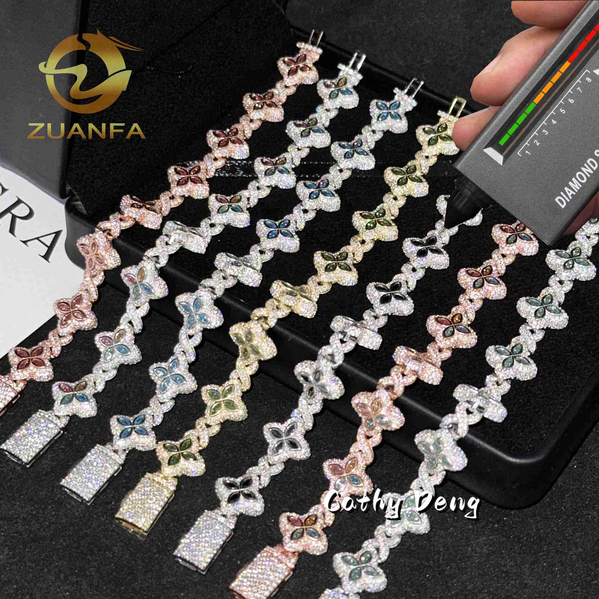 New 15mm Marquise Flower Design Hip hop Jewelry Iced out Unisex Moissanite Cuban Link Chain 925 Silver Moissanite Bracelet