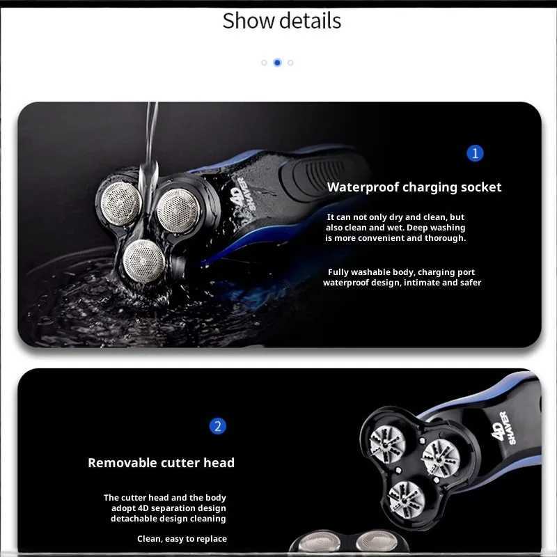 Electric Shavers for Men Waterproof Electric Trimmer Razor Wet and Dry Use Rechargeable Battery Rotary Shavers Machine ShavingXJ241207