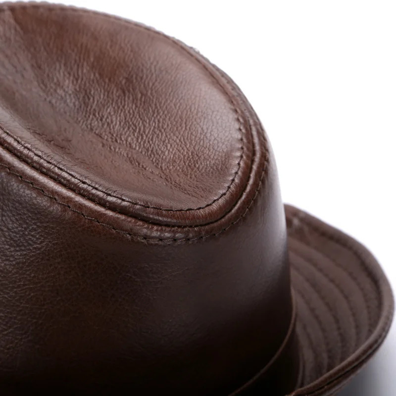 2024 Autumn Mens Genuine Cowboy Leather Hat Mens Fashion Hat Winter Warm Cowboy 100% Genuine Cowboy Leather Hat 241206