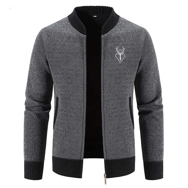 Mens cardigan wool sweater winter casual jacket highquality mens thick collar warm 241206