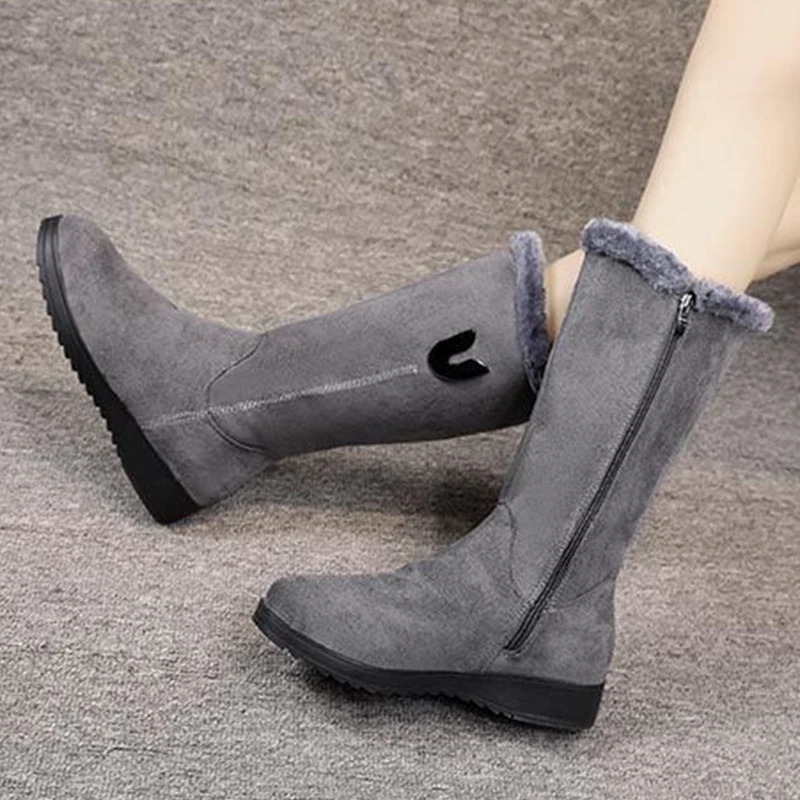 Womens platform shoes with side zipper womens snow boots winter round toe plush warm solid high tube flat 241206