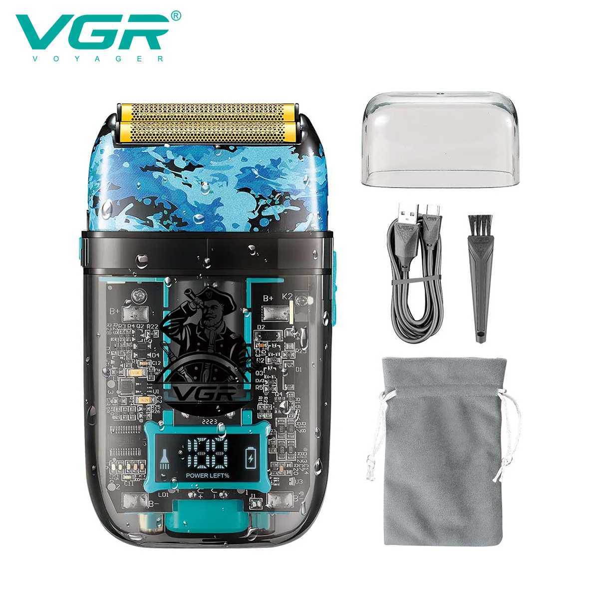 VGR Wet Dry Washable Electric Shaver For Men Beard Electric Razor Bald Head Shaving Machine Rechargeable LED DisplayXJ241207