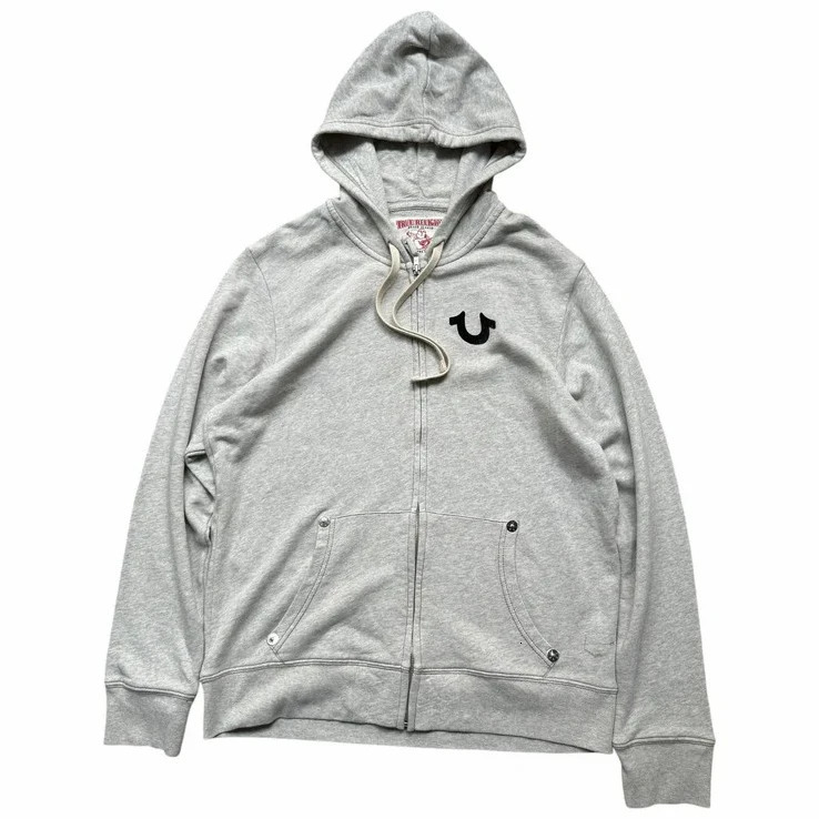 Street Clothing Light Grey Zipper Sweatshirt Mens Harajuku Classic Cartoon Graphic Printing Super Large Hoodie Autumn Y2K Top 241206