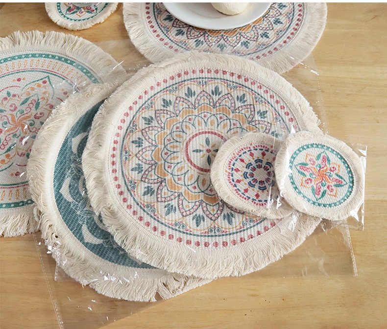 8 Pcs Fabric Tassel Placemat Fringe Bowl Mats Braided Placemats Desk Coasters Hot Plate Mat Place Mat Home Decoration Kitchen, Dining Bar Mats Pads 36