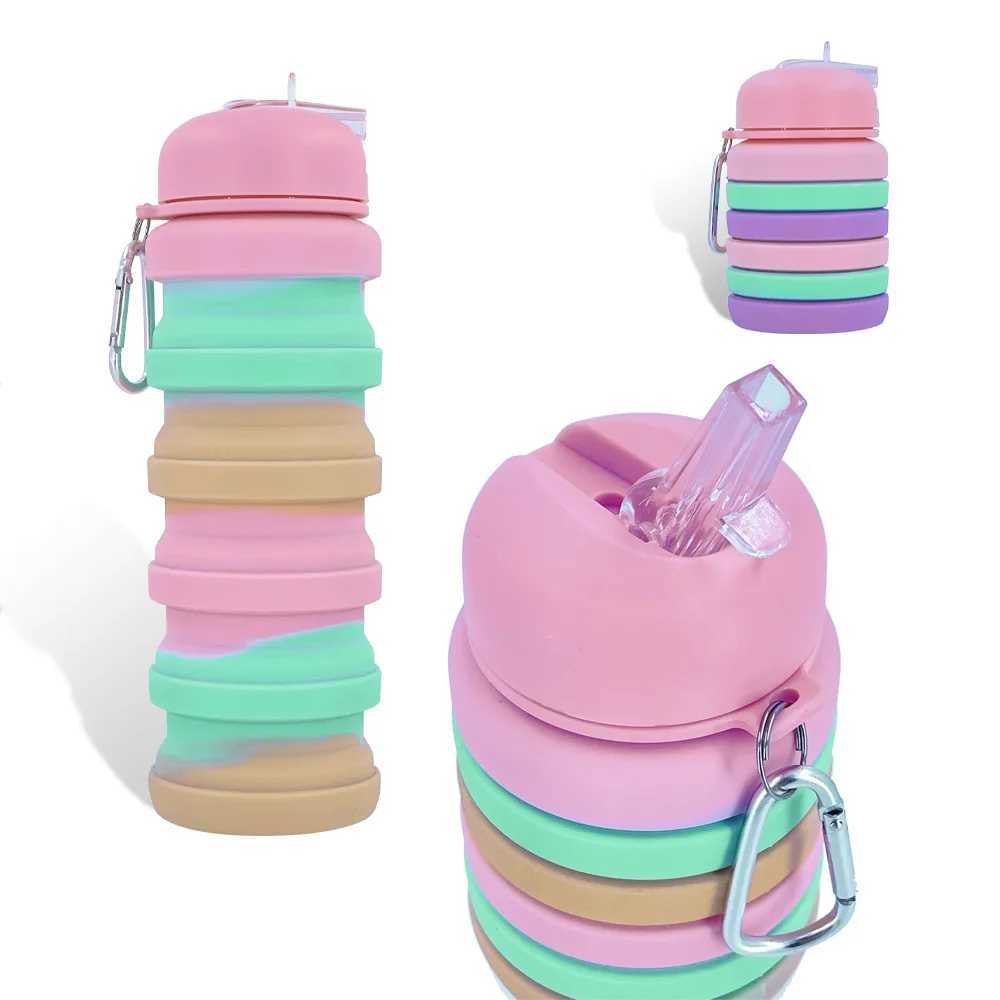 500ml Water Portable and Scalable Silicone Bottle Outdoor Travel Camp Beverage with Buckle Foldable Cup Z260202