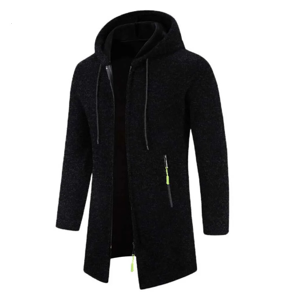 Mens Knitted Open Top Long Coat Hoodie Sleeve Zipper Pocket Ultra Thin Warm PYBGBSDZW125 241206