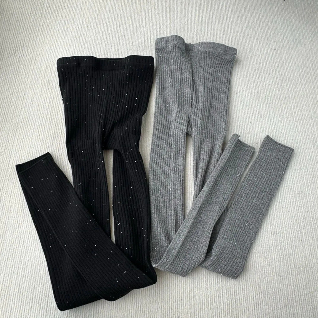 5 colors of womens autumn knitted long legs sparkling Bingbing small sequin long legs Ankora Burgundy pants solid leggings 241206