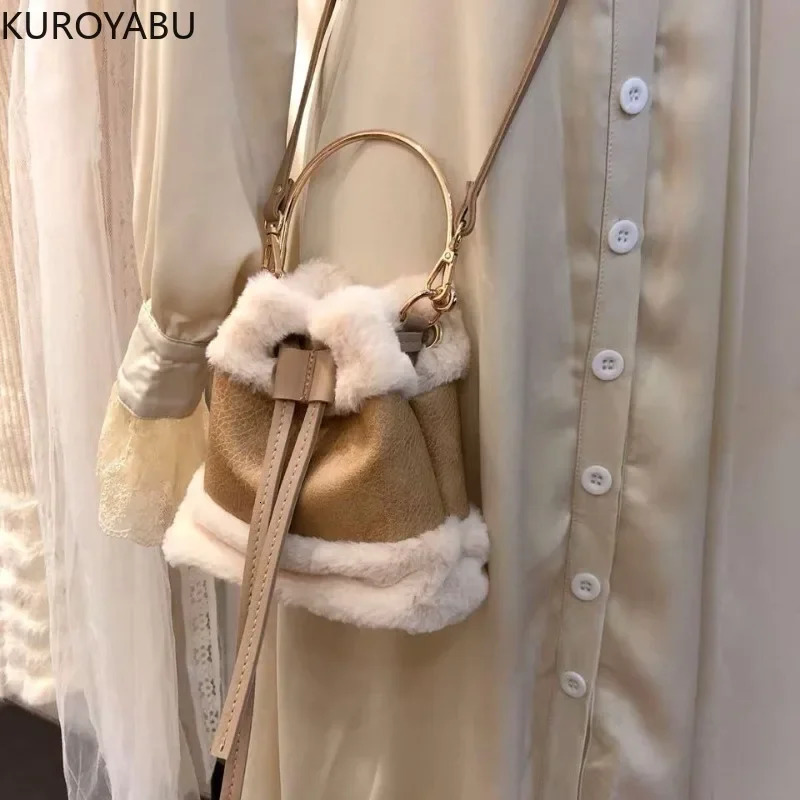 Fashion Y2k Shoulder Bag Fashion Womens Horizontal Bag Top Handbag Fluffy Leisure Bucket Handbag 241205
