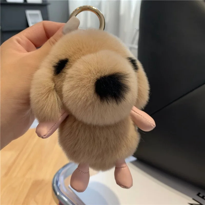 Pendant Keychain Puppy Cute Puppy Real Rex Rabbit Fur Pavilion Keychain Womens Bag Wallet Decoration Accessories Gift 241206