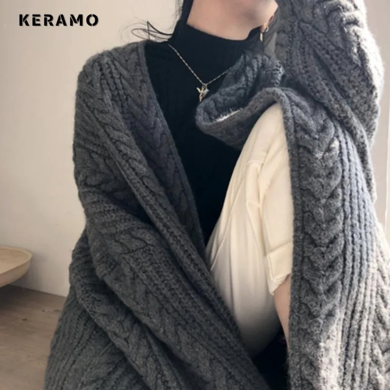 Womens Vintage Solid Color Knitting Long Sleeve Vneck Baggy Cardigans Winter Fashion Casual Oversized Sweater Top 241203