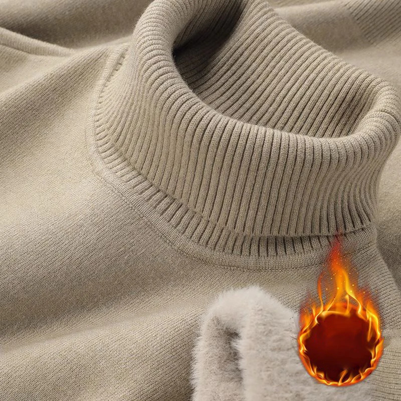 Alobee Autumn Mens Turtle Neck Sweater Knitted Warm Velvet Long Sleeve Pullover Outdoor Casual Cold Bottom Sweater 241206