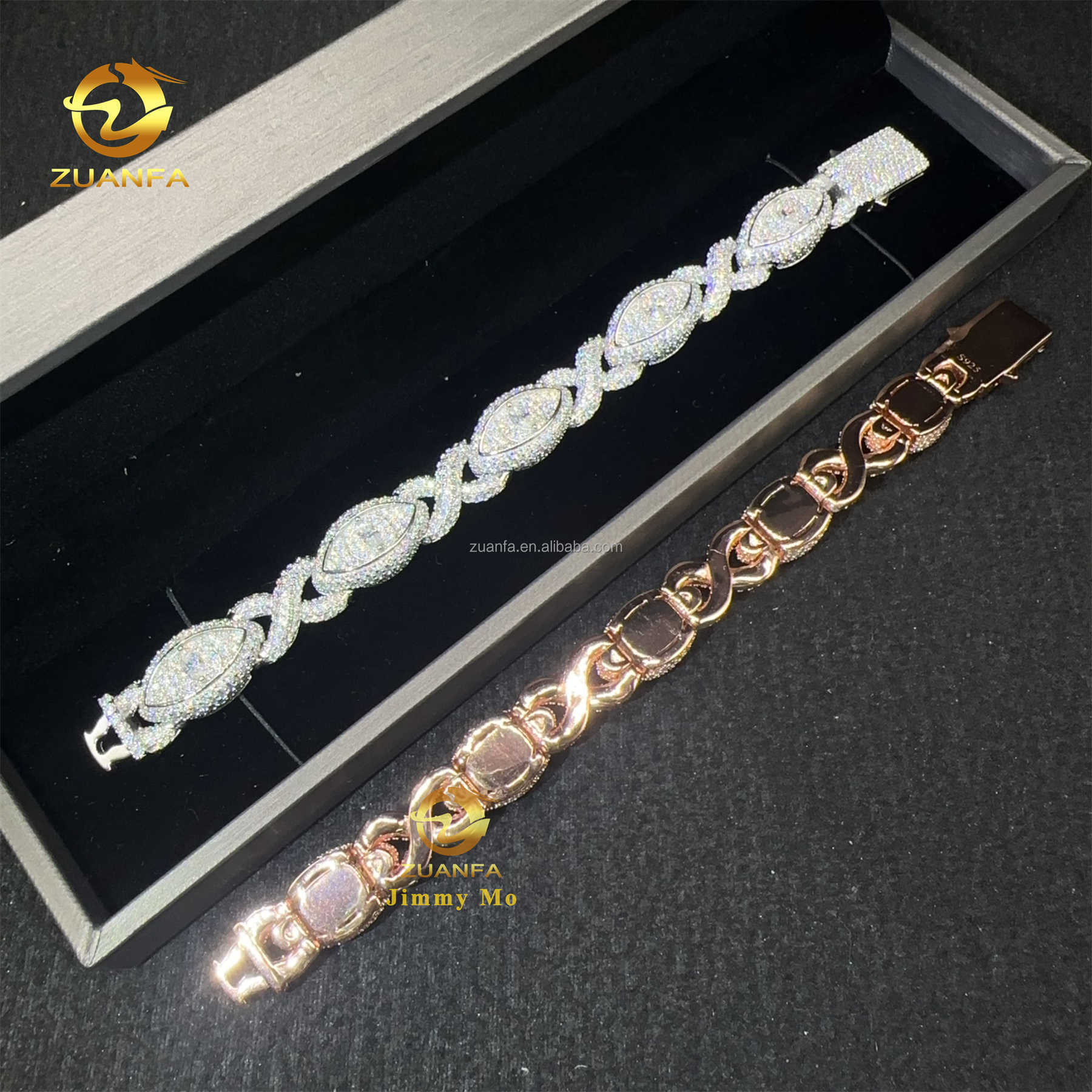 Unique Design 13mm Silver Rose Gold Plated Hip hop Jewelry Iced out Men Moissanite Diamond Evil Eyes Infinity Cuban Bracelet