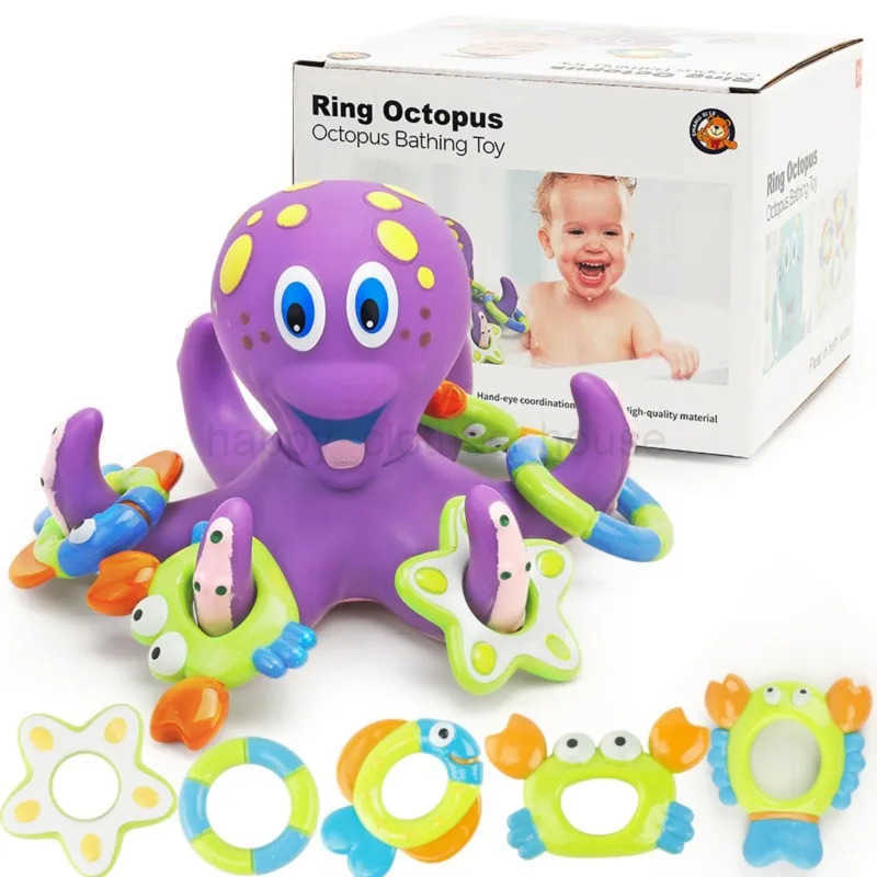 Floating Purple Octopus Bath Toys for Toddlers with 3 Hoopla Rings Interactive Bath Toy for Bathroom Pool BathtubXJ241207