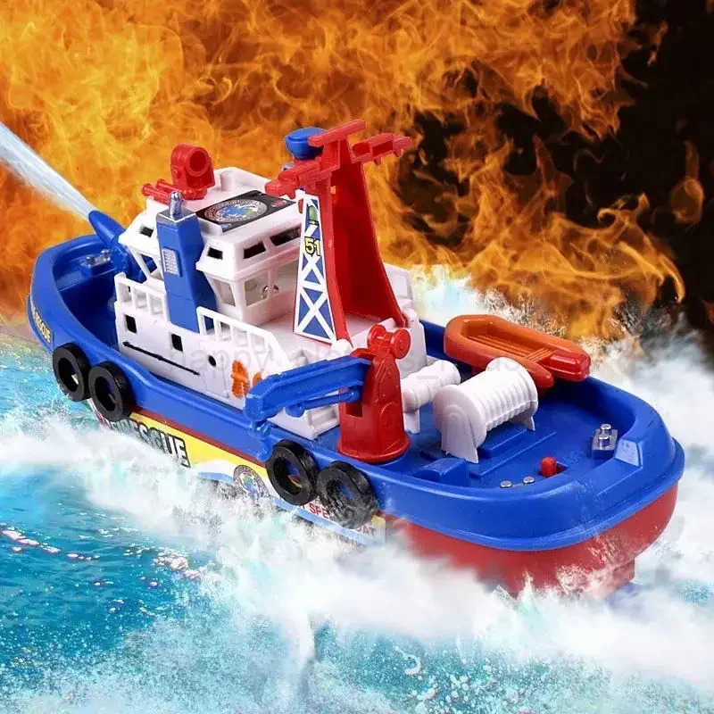 Electric Marine Rescue Boat Baby Toy Fire-fighting Boat Speedboat Toy with Light and Sound Light Up Toys for Kids SwimmingXJ241207