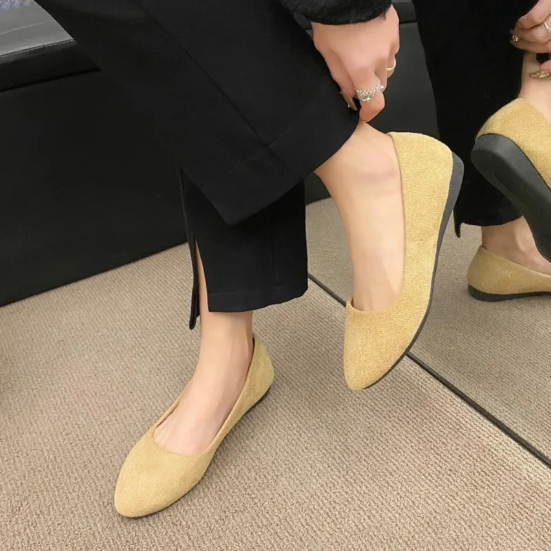 Spring Womens Flats Pointed Toe Boat Shoes Candy Color Slip on Flat Flock Ballet Comfortable Ladies 241225