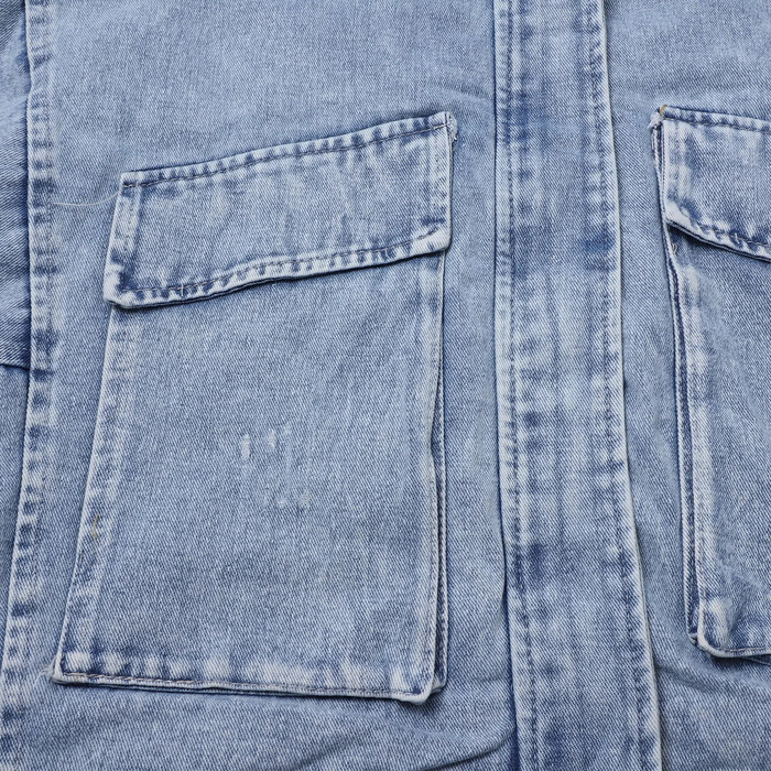 Blue wool thick denim jacket womens retro button tight short fur collar winter windproof loose 241206